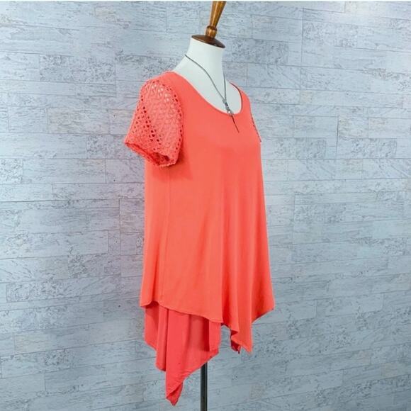 Anthropologie Entro coral lace layered handkerchief asymmetrical tunic blouse - Picture 2 of 7